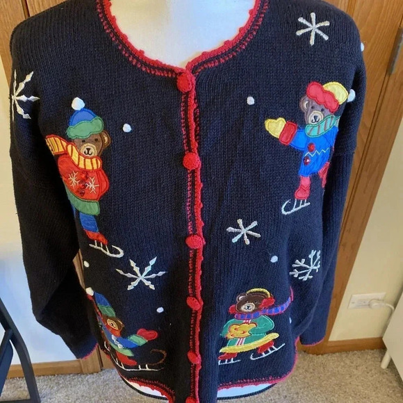 Holiday Time Black Red Trim Ugly Christmas Sweater Nutcracker Women's Size L - Picture 2 of 5